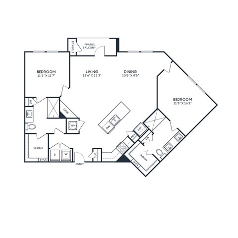 Floor plan for 2 beds, 2 baths, 1317 sqft